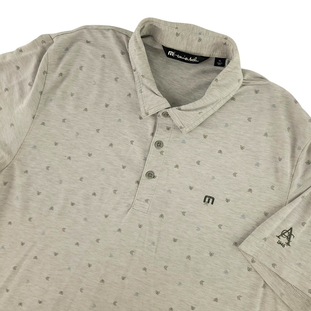 TravisMathew Polo Shirt Mens XL Gray Chevron Print AC 1946 Golf Stretch Top